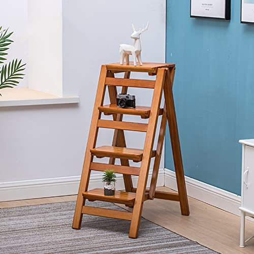 YXZYFPP Holz-Trittleiter-Stuhl, Haushalt, Massivholz, 4 Stufen, Leitern, Hocker, multifunktionales tragbares Holzleiter-Regal