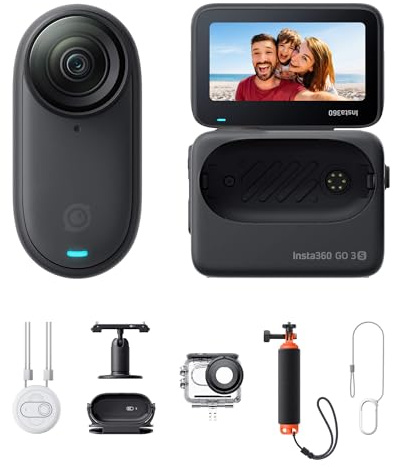 Insta360 GO 3S Kit para Deportes Acuáticos - Cámara Vlogging 4K, POV Manos Libres, Móntala Donde Quieras, Estabilización, 140 Min de batería, Impermeable 10 M, Edición IA, Apple Find My, Vlog, Negro