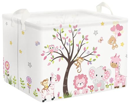 Clastyle 36L Groß Rosa Dschungel Tiere Kinder Aufbewahrungskorb mit Henkel Rechteckig Spielzeug Kleidung Löwe Giraffe Aufbewahrungsbox für Kinderzimmer Bad