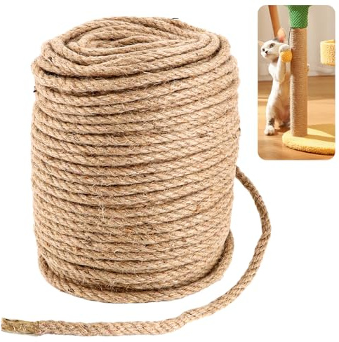 YAYODS 75 M cuerda de cáñamo de sisal para árbol rascador de 8 mm – Cuerda de yute natural – Cuerda de yute natural marrón – Paquete cuerda cuerda para manualidades – Cuerda de jardín – Rascador de