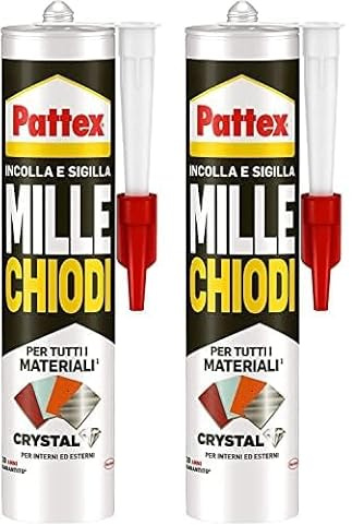 Pattex Mille Chiodi Crystal Adesivo Sigillante Ottimale per Vetri e Specchi, Adesivo di Montaggio di Qualità, Colla Potente per Molti Materiali, 1 Cartuccia da 290 g (Confezione da 2)