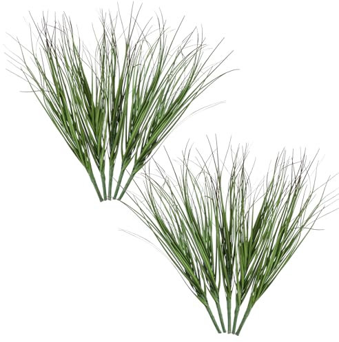 Bremorou 10 PCS Artificial Outdoor Shrubs Artificial Grass Plants Faux Shrubs Wheat Grass Greenery Stems Fake Plants Tall Fake Plant for Outdoor Decor Greenery Stems Stem UV Resistant Onion Grss