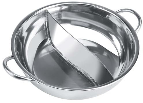 HERCHR 27/29/31cm Mouth Diameter Divided Hot Pot, 3 Sizes Hot Pot with Divider for Induction Cooker Dual Sided Soup Two Flavor Chinese Shabu Cookware for Home (30cm)