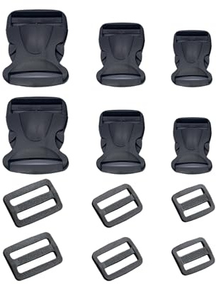 Verazquy 3 Sets Plastic Side Release Buckles Set Clips, Hebilla de Mochila Heavy Duty Buckle Clips Clasp for Replacement Backpack Belt Replacement Repair Luggage Fastening Strap Tri-Glide Slides