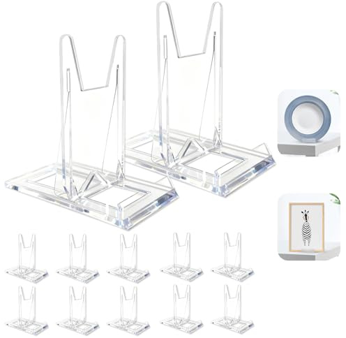 QinyOulhause 12 Pieza Soportes para Platos Decorativos - Caballetes de Exhibición Transparente Ajustable - Soportes para Placas de Acrílico para Platos, Cuadros, Fotos