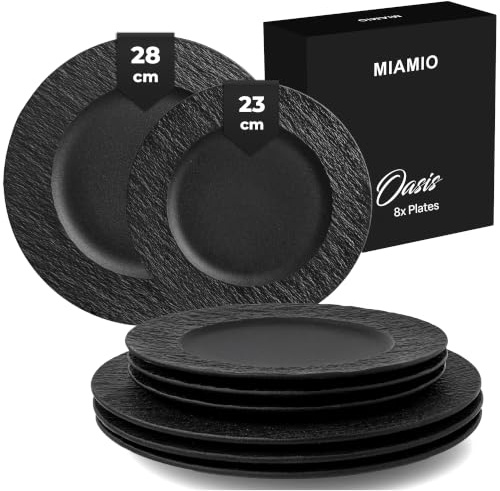 MIAMIO - Plate Set of 8 / Dinner & Breakfast Plates Ceramic - Oasis (Black)