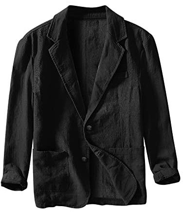 Giacca da uomo in cotone e lino, leggera, sportiva, vestibilità normale, con collo sciallato, giacca a 2 bottoni, giacca di grandi dimensioni, tinta unita, cappotto sportivo, elegante