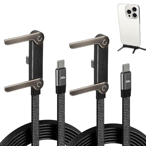 Swiftctrl Câble de Chargeur 2-en-1 avec Support Latéral Invisible, Câble de Charge Rapide Type-C avec Support Téléphone Intégré, Câble Tressé 1,5 m pour Smartphones et Tablettes (2*C-C Noir)