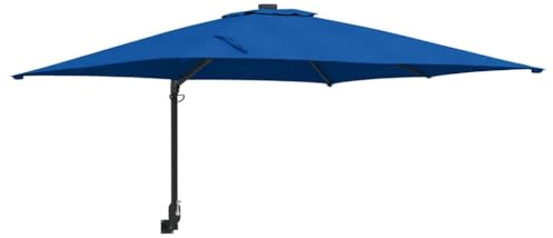 WRJENFSC Sombrilla de jardín arena 248,5 x 247,5 x 160 cm, parasol de pared inclinable de acero y poliéster, paraguas plegable para balcón para terraza y jardín, manivela manual, azul, 248,5 x 247,5 x