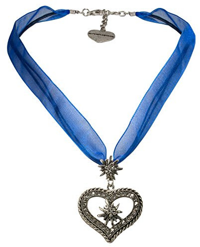 Alpenflüstern Organza-Trachtenkette Strass-Edelweiß-Herz - Damen-Trachtenschmuck mit Trachtenherz, Dirndlkette blau DHK193