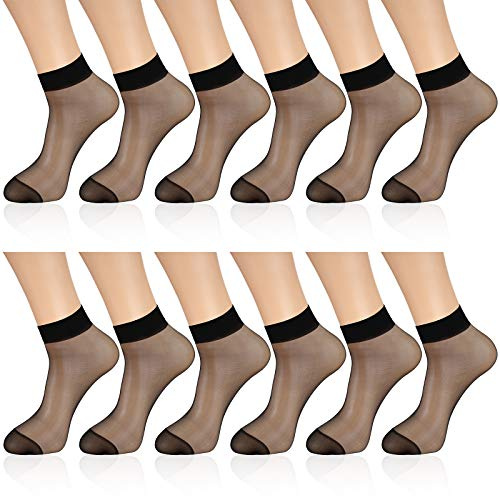 Geyoga 12 Paia Calzini Velati Calze in Nylon Trasparente a Caviglia (Nero)