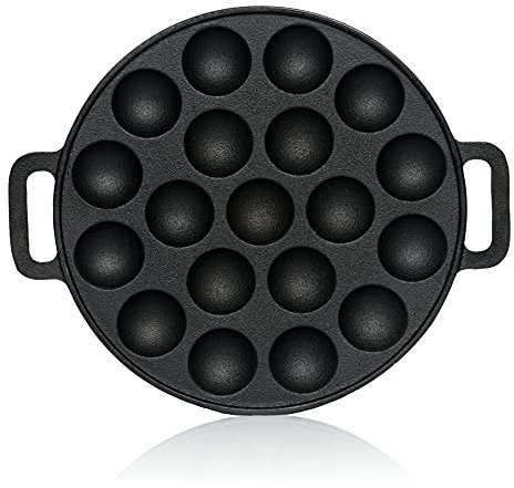 BBQ-Toro Gusseisen Poffertjes Pfanne | Förtchenpfanne für 19 Förtchen | Ø 24 x (H) 1,7 cm | preseasoned - bereits eingebrannt | Poffertjespfanne, Takoyaki Pfanne, Ochsenaugen Pfanne