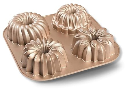 Baker's Secret Nonstick for Fluted Cake Pan, Heavy Duty Die Cast Aluminum Fluted Cake Baking Pans, 2 Layers Non-stick Coating For Easy Release - Cast Aluminum Collection (4mini joys)