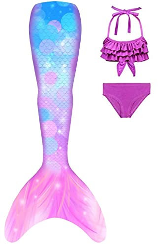 SPEEDEVE Mädchen Meerjungfrauenschwanz 3pcs Meerjungfrauen Bikini Set,ohne Monoflosse,R2,130