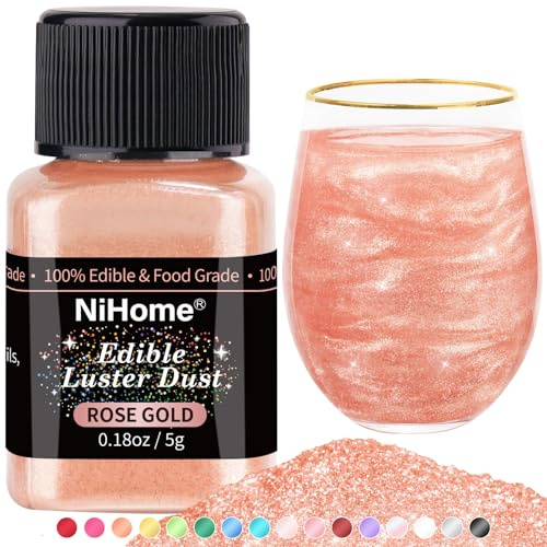 NiHome Edible Luster Dust Glitter Powder Metallic Fancy Food Decorating Sprinkle Glimmery Brew Dust for Drink Wine Beverage Cake Home Bakery Restaurant Vegan Allergen-Free (Rose Gold, 5g/0.18oz)
