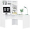 FirFurd Eckschreibtisch Weiß Schreibtisch L Form Computertisch mit Bücherregal PC Laptop Tisch Tisch für Büro Arbeitszimmer Wohnzimmer Homeoffice 152,5 x 124,7 x 107,8 cm