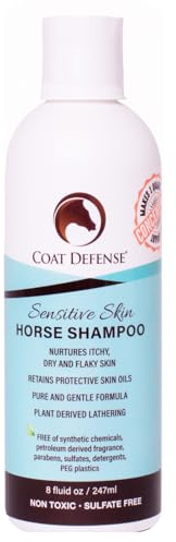 COAT DEFENSE Sensitive Skin Shampoo for Horses | All-Natural & Made in USA | Hypoallergenic Aloe Based - Soothes and Relieves Itchy, Dry and Inflamed Skin | Safe for Everyone | 8oz. Concentrated