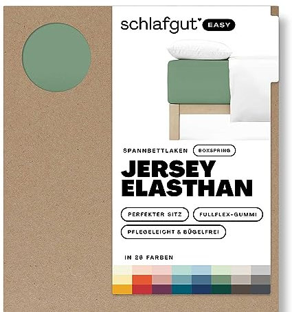 Schlafgut Easy Jersey Elasthan Boxspring Spannbettlaken 120x200 bis 130x220 Green Mid, Spannbetttuch aus superweicher Baumwolle mit Elasthan