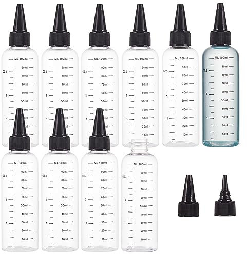 BENECREAT 10 Packung 100ml Kunststoff-Quetschflaschen Mit Skala, PET Transparente Schwarze Flaschen Mit Drehverschluss, Abgestufte Quetsch-Dosierflaschen Für Tintenflüssigkeit, Öle, Gele
