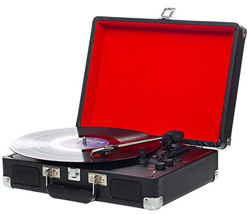 Giradischi Portatile per Valigia con Altoparlante Stereo, Giradischi per Valigia in Vinile con Trasmissione a Cinghia a 3 velocità, Supporto Registrazione da 7/10/12 Pollici, Uscita Audio RCA, in