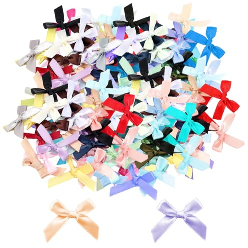 200 Piezas Lazos para Regalo, 3.5 * 2.5cm Mini Lazos de Cinta de Satén, Hecho a Mano Lazo de Cinta de Raso, Múltiples Colores Cinta Lazo, Lazos para Costura, Manualidades, Decoración de Bodas
