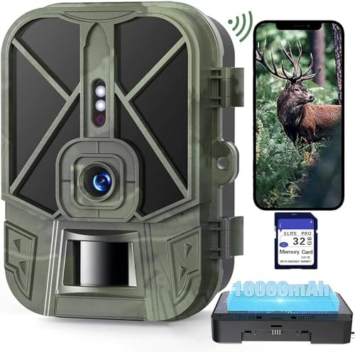 FunKind Fototrappola WiFi 50 MP 4K, Fototrappole Infrarossi Invisibile WiFi con Batteria al Litio da 8000mAh, Tempo di Trigger 0,2s, Fotocamera Caccia Telefonica Invio Foto, con Scheda SD 32GB