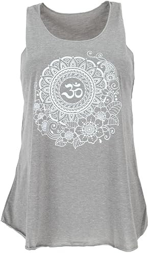 GURU SHOP Tanktop mit Ethnodruck, Om Mandala Yogatop - Grau, Damen, Synthetisch