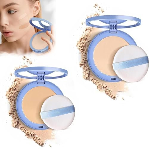 Perfection Pressed Powder, Oil Control Face Pressed Powder, Smooth Setting Powder Makeup, Waterproof Long Lasting Finishing Powder, Oil Free & Lightweight (01+03)