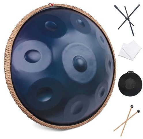 MFYDPP Tamburo Handpan Armonico Professionale Blu in Re Minore 9 Note Tamburo con Lingua in Acciaio da 22 Pollici, per La Guarigione del Suono, La Meditazione Personale, Lo Yoga