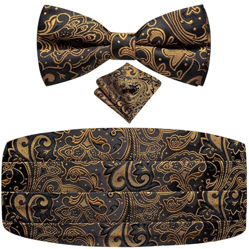 Dubulle Mens Cummerbund and Pre-tied Bow Tie Set Paisley Floral Bow Ties for Men Pocket Square Cufflinks Wedding Prom