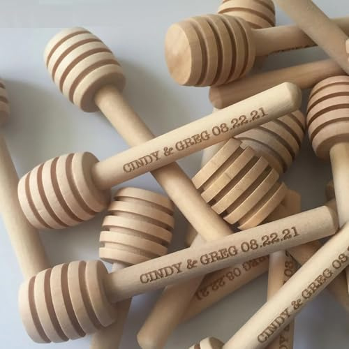 Cucchiaio per miele in legno personalizzato, con incisione personalizzata, mini mestolo per miele in legno, regali in legno, cucchiaio Dipp (10 pezzi)