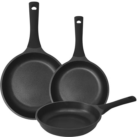 PINTINOX, tris padelle EVO in alluminio antiaderente nero diametro 20-24-28 cm, adatta a tutti i piani cottura