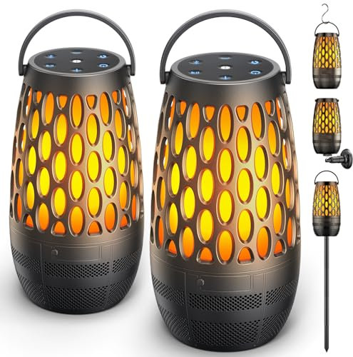 Outdoor Speakers Bluetooth Waterproof IPX6 with Flame Lights, Gadget Gifts for Men/Women, Hd Stereo Sound, BT 5.3 Multi-Sync to 100 Speakers, Portable Wireless Speaker for Patio Cafe Decor Party