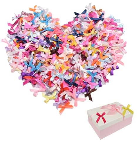 RT 100 pezzi Fiocchetti Nastro Raso, Mini Fiocchi per Bomboniere, Regalo, Bigliettini, Fai da Te, Materiale, Decorazione per Festa, Matrimonio, Battesimo, Compleanno, Natale (1 cm) (Multicolore)