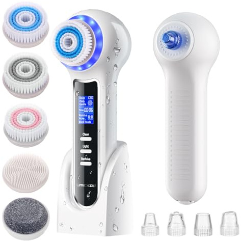 UMICKOO 3 in 1 Facial Cleansing Brush & Blackhead Remover, Rechargeable Face Scrubber with LCD Screen, IPX7 Waterproof, Deep Pore Cleaning, Exfoliating & Massaging for All Skin Types