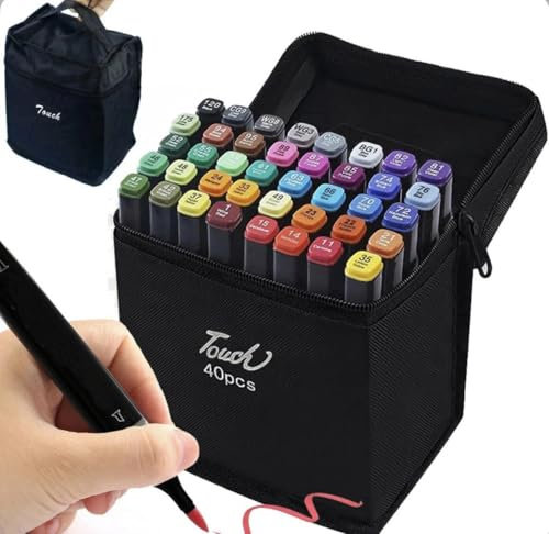 40 Colors Dual Tip Twin Marker Pens Set - Permanent Graphic Marker Pens for Drawing Colouring Sketching Painting - Art Alcohol Marker Pens for Artist Adult Kids Manga with storage bag