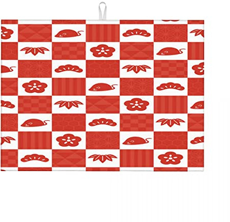 Japanische Pflanzen und Maus, künstlerische Küchen-Geschirrmatte, XL-Geschirrabtropfmatte für die Arbeitsplatte, groß, 45,7 x 61 cm