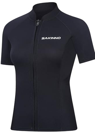 Rswnyirn Ladies 2mm Neoprene Short Sleeve Swim Top Zip Neck Professional Swimwear Black XXL