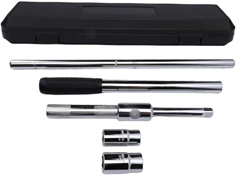 aqxreight Extendable Lug Wrench, 23 Inch 4 Way Tire Iron with 360 Degree Rotating Handle and 2 Double Ended Sockets, for Car Motorcycle RV Trailer Tractor Tire Nut Removal