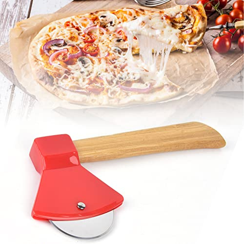 Tyenaza Pizza Knife, 430 Steel PP wood Handle Ergonomically Round Axe Pizza Cutter, for Home Restaurants, 21x10x8cm (Red)