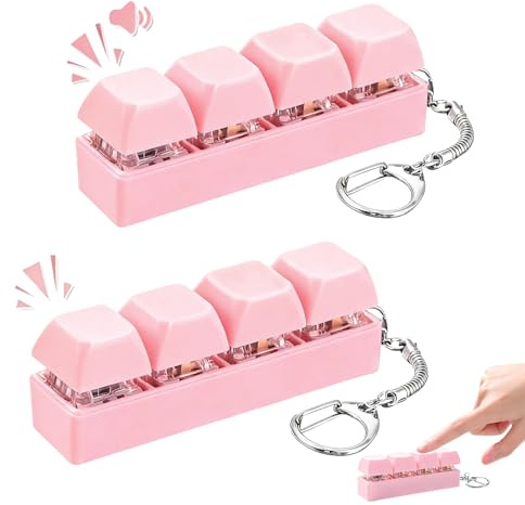 2Pcs Keyboard Fidget Toy, Pink Clicky Fidget Keyboard with Keychain, Durable Fidgets Clicker, Portable Stress Relief Fidgets Toys for Adults and Kids, Perfect Mini Keyboard Gifts (Pink)