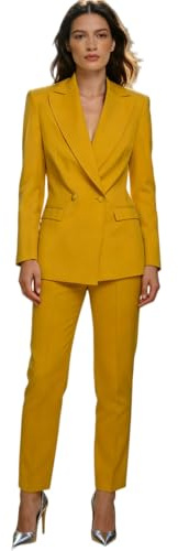 Botong Pantalones para mujer, trajes de negocios con doble botonadura para el trabajo, blazer, pantalones formales, amarillo, XXL