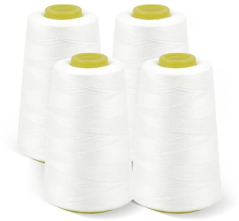 4 Rollen Konen Overlockgarn, Overlockgarn Set Overlock Garn Polyester Nähmaschine Länge je 2700m für Overlock-Nähmaschinen (Weiß)