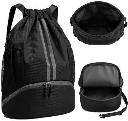 Dooaqiin Waterproof Kids Football Bag with Shoe Compartment, Drawstring PE Bag for Boys and Girls, Large Sports Boot Bag for School, Swimming and Gym