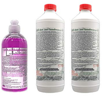 A.K.B. Steinreiniger und Fassadenreiniger S Konzentrat bis 1200m², 3082(2x1L+0,5Glanz) Flechtenentferner,Dachreiniger, Grünbelagentferner (bedingt für Farbiges)