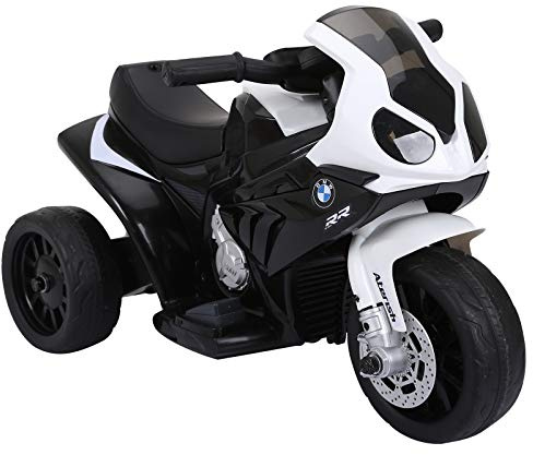 HOMCOM Moto Elettrica per Bambini Max. 20kg con Licenza BMW, Macchina Elettrica con 3 Ruote, Batteria Ricaricabile 6V, Bianco Nera, 66x37x44cm