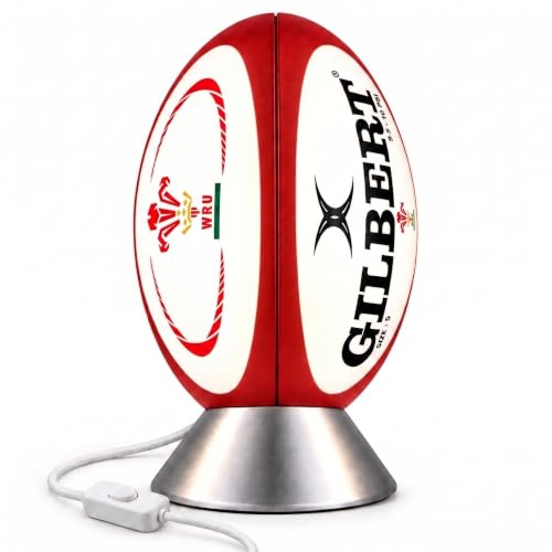 Wales Rugby Ball Bedside Lamp | Bedroom Table Lamp & Desk Light | Officially Licensed Wales Rugby & Gilbert Rugby Product, Bedside Lamp, Bedroom Desk Light, Rugby Gift for Men, Boys & Kids