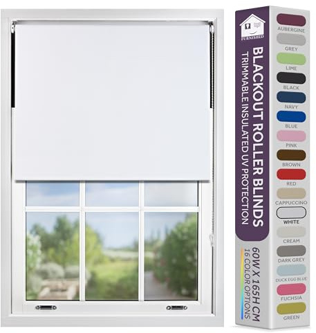 FURNISHED Store Enrouleur occultant avec ferrures métalliques Tissu Thermique Isolant Ajustable Supports Robustes faciles à Installer pour fenêtres - Blanc, 170W x 210H cm