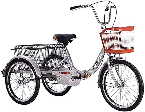 AIZNMY Erwachsene Trike Bike Dreirad Senioren 20 Zoll Verstellbares 3-Rad-Fahrrad mit Doppelbremssystem und Cargo Einkaufskorb