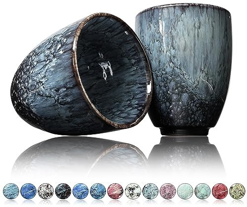 Ganzoo Kaffee Becher Keramik, Design Kaffee -Tasse ohne Henkel 200ml, Tee -Tasse 2er Set, coffee mug, tea cup, Tasse mit modernem Muster, bunte Unikate apatite